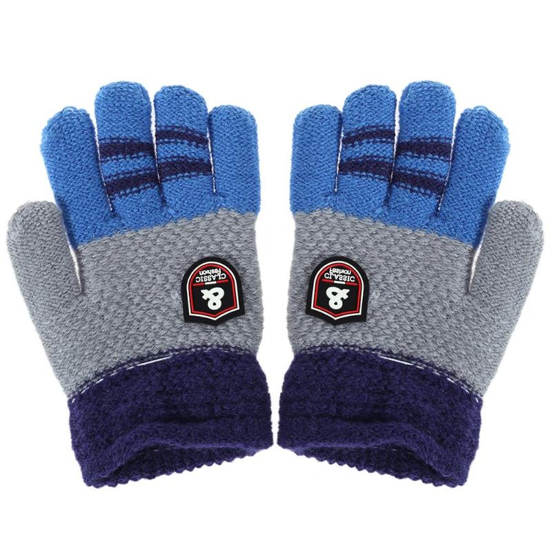 Inverno crianças bebê quente luvas dos desenhos animados crianças malha estiramento luvas meninos meninas retalhos elástico dedo cheio muff mão: Cinza