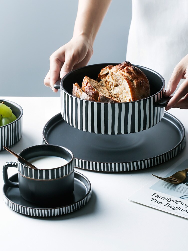 Vaisselle de table ménage manger le riz | Porcelaine couleur belle céramique les plats vaisselle ménage manger le riz bol oreilles doubles assiette à soupe, Long plat carré