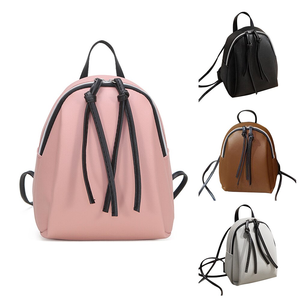Mini PU Leather Backpack Women's Small Shoulder Bag with Tassel Zipper female leather School bagpack bag for teenage grils