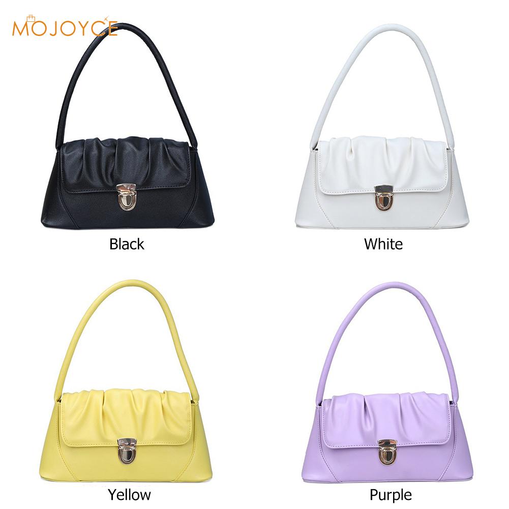 Bolso versátil sencillo para mujeres jóvenes, bolsos de mano de Color sólido, bolsos de mujer, Bolso pequeño plisado de PU para hombro con asa superior