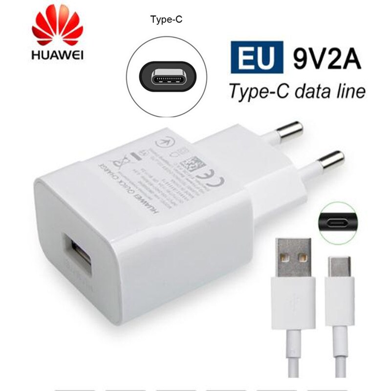 Huawei Charger original QC3.0 9V/2A USB Fast Charging For Huawei P8 P9 Plus Lite Honor 8 9 Mate10 Nova 2 2i 3 3i Original charge: add type C cable