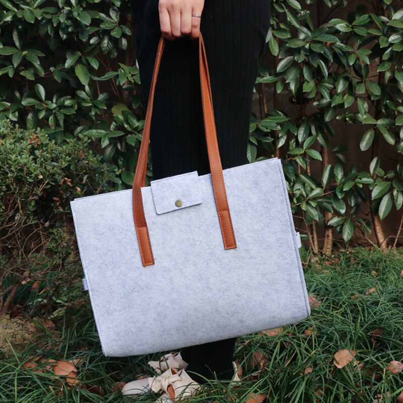 Grijze vilten draagtas schoudertas lichtgewicht recycling bakken vrouw laptoptas vilten tas bolso gris mujer