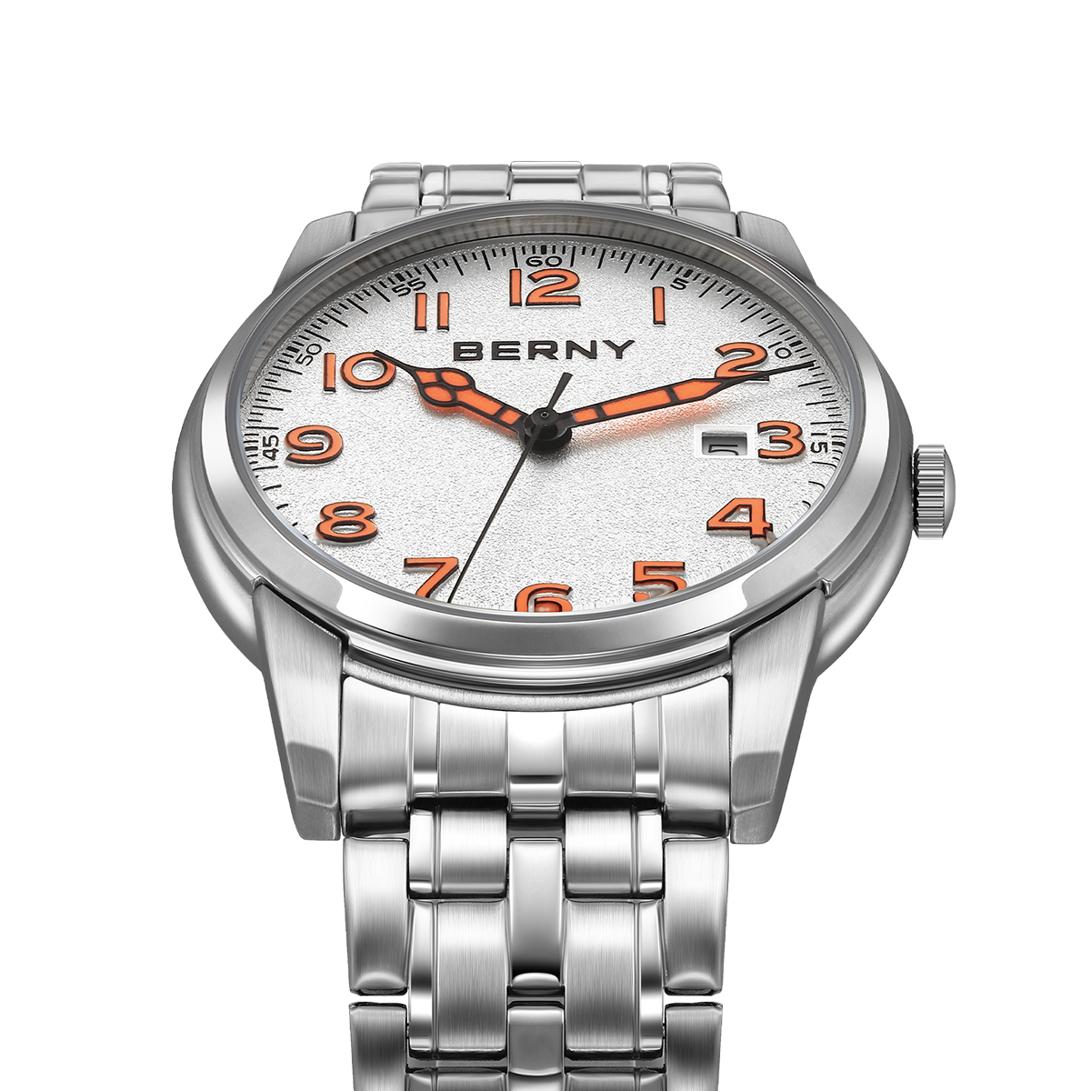 Relojes BERNY para hombre, calendario, fecha, reloj piloto de cuarzo luminoso, S/S, clásica, deportes, fácil lectura, reloj de pulsera para hombre al aire libre