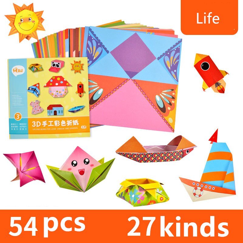 54pcs/set Cartoon Pattern Home Origami Kingergarden Art Craft DIY Educational Toy Paper Double Sided Creativity Toys for Kids