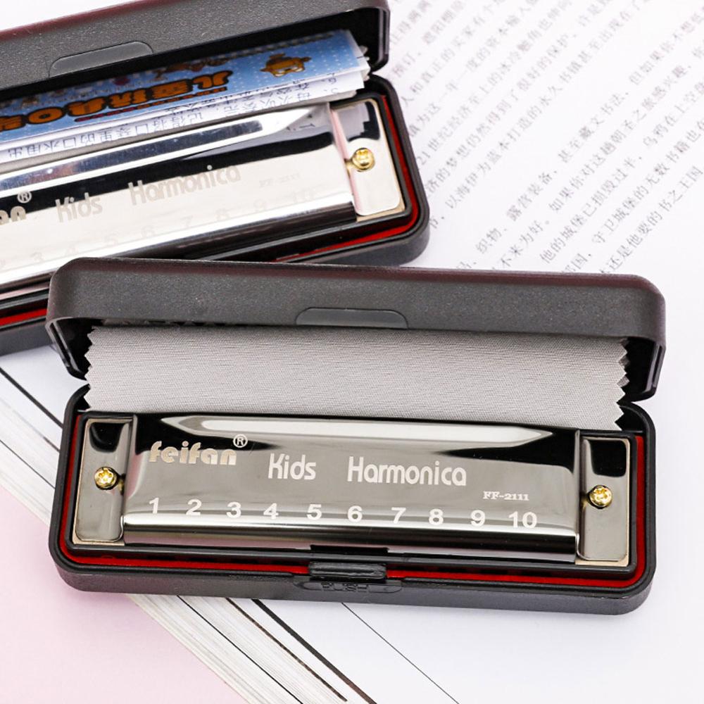10 Holes Key of C Blues Harmonica Musical Instrument Educational Toy with Case