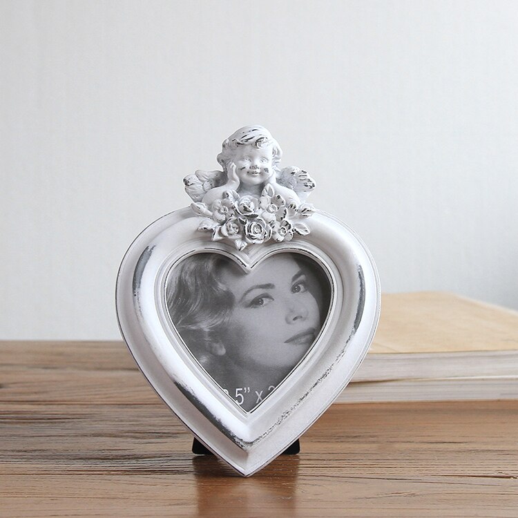 Nyeste hjerteform elliptisk europæisk retro ramme til gammel engel fotoramme brudekjole fotoramme hjemmeindretning: 7.9 x 7.8cm