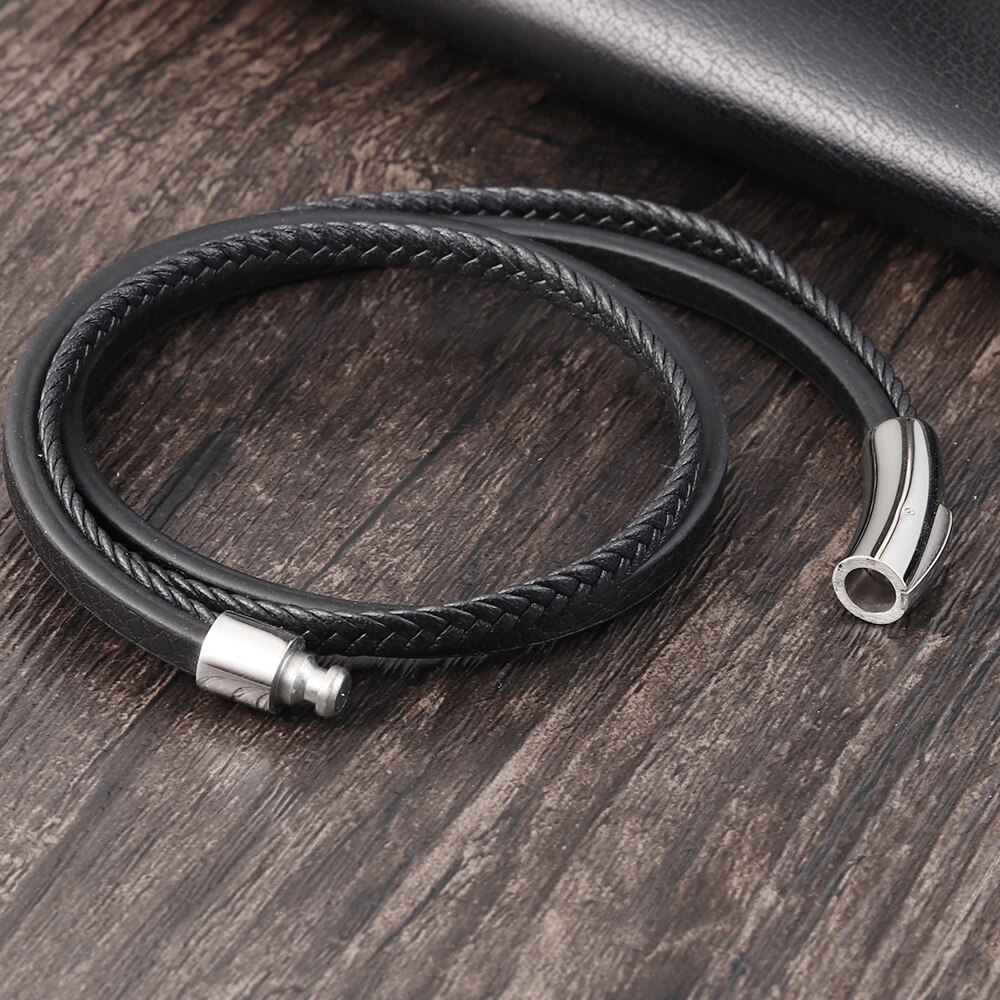 Mannen Gevlochten Lederen Armbanden Armbanden In Zwarte Kleur Magnetische Clas Trendy Armband Voor Man Pulseras Para hombre