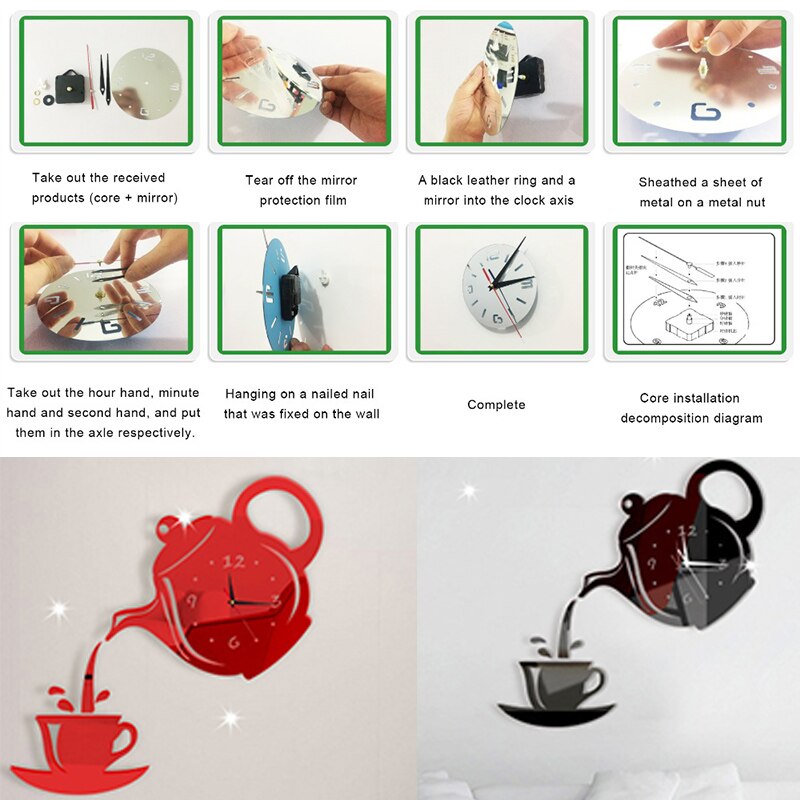 DIY Acrylic Coffee Cup Teapot 3D Wall Clock Decorative Kitchen Wall Clocks Living Room Dining Room Home Decor Clock