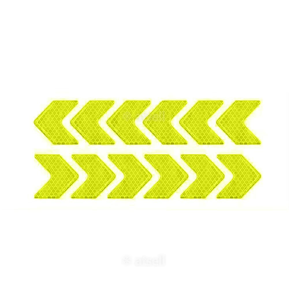 Pegatina reflectante de 12 piezas para coche, pegatinas de advertencia con patrón de flechas para motocicleta, cinta de seguridad para parachoques: Fluorescent green
