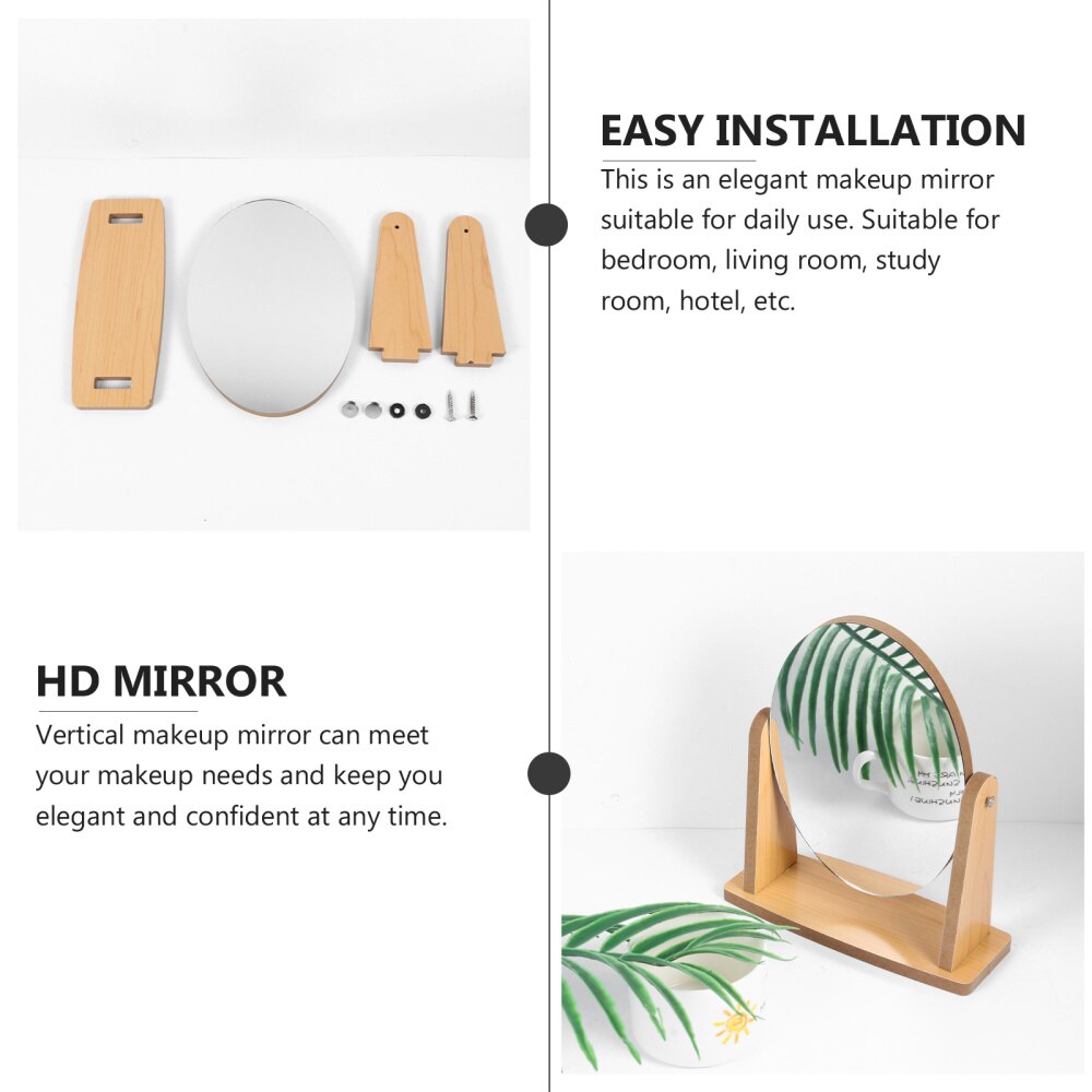 Vanity Makeup Mirror with Natural Wood Stand 360 Degree Swivel Desktop Mirror