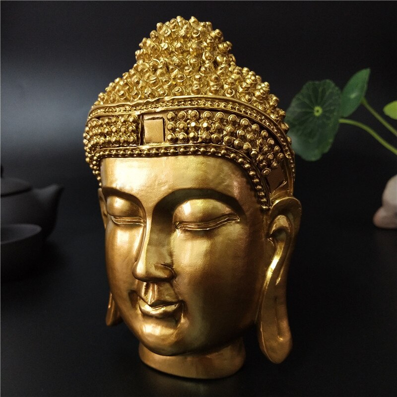 Gouden Boeddha Hoofd Standbeeld Muur Decoraties Sakyamuni Tathagata Boeddha Sculptuur Hars Ambachten Ornament Huisinrichting Standbeelden