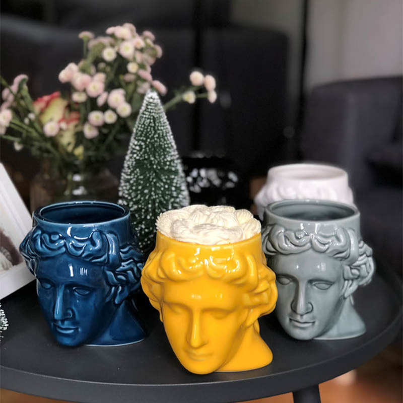 David tête tasses en céramique grande capacité espagne antique grec Apollo Sculpture tasses café thé lait tasse décoration tasse