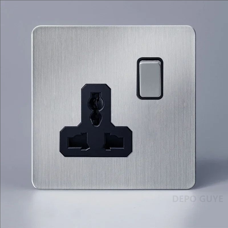 Double Prise de Courant Murale en Acier Inoxydable Brossé, Rétro, UE, France, Levier D.lique Interdit, 1-4 lèvent, 2 Voies, Panneau d'Joli, RJ45: Gris foncé