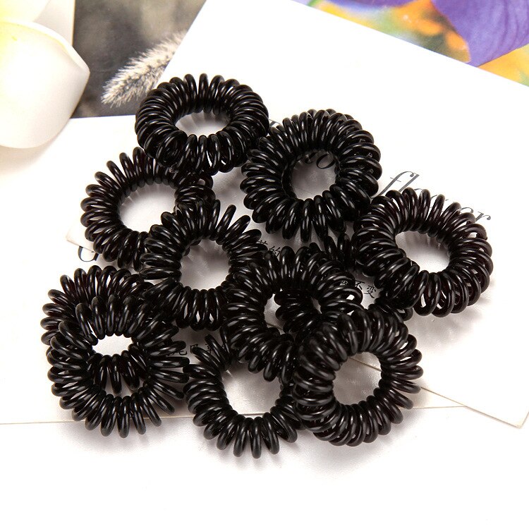 10 Stks/partij Goedkope Telefoonlijn Gum Zwarte Elastische Haarband Voor Meisje Touw Sieraden Accessoires Springs Hair Scrunchy