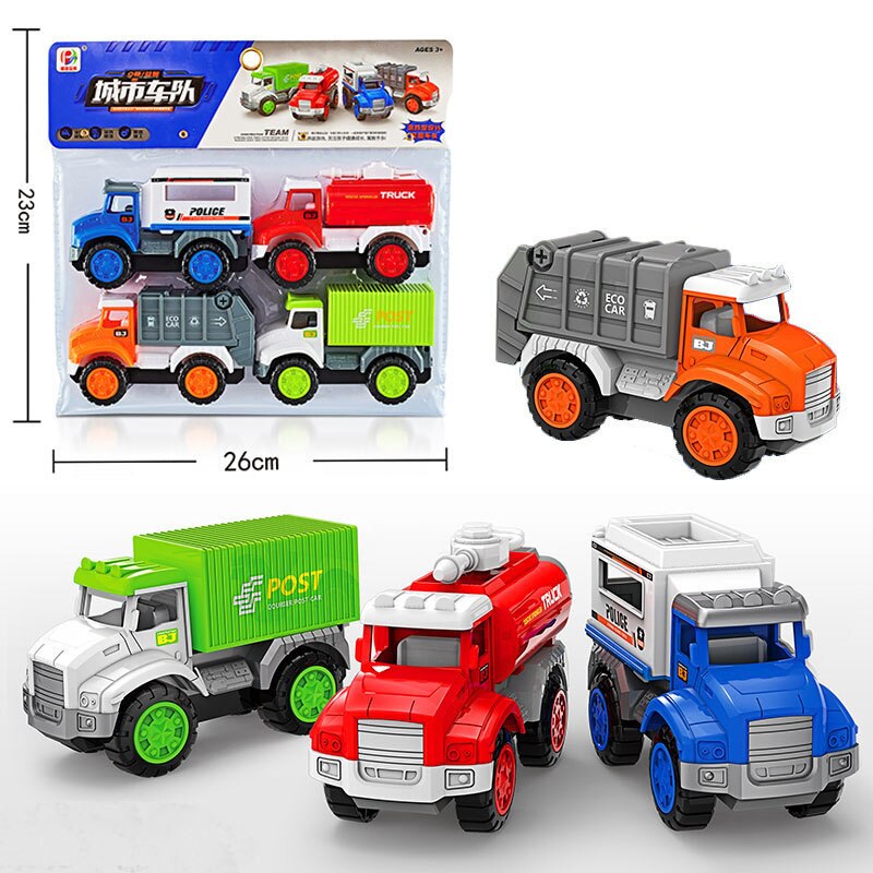 Car set Children&#39;s inertial engineering team baby excavator toy city sanitation toy car: BJ654