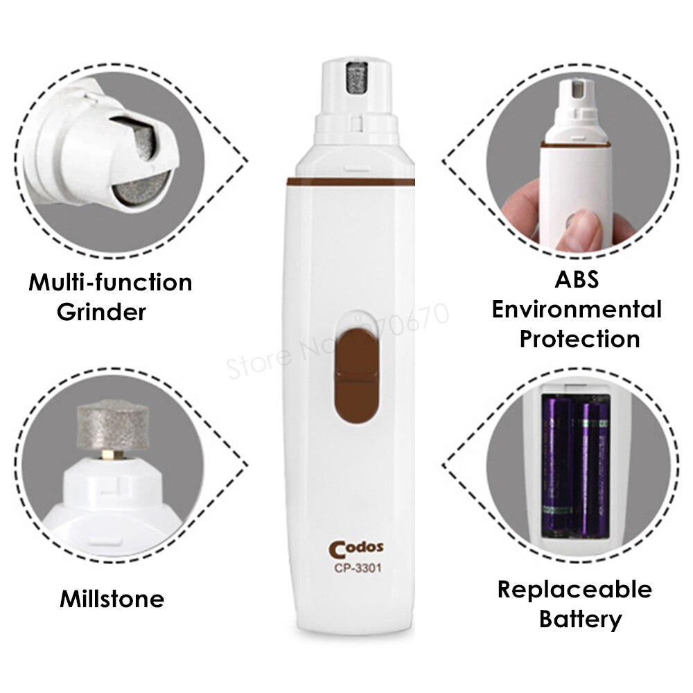 Codos CP-3301 Electric Cat Dog Claw Nail Grinder Pet Toenail Paws Clipper Auto Pedicure Grooming Machine +2 Battery
