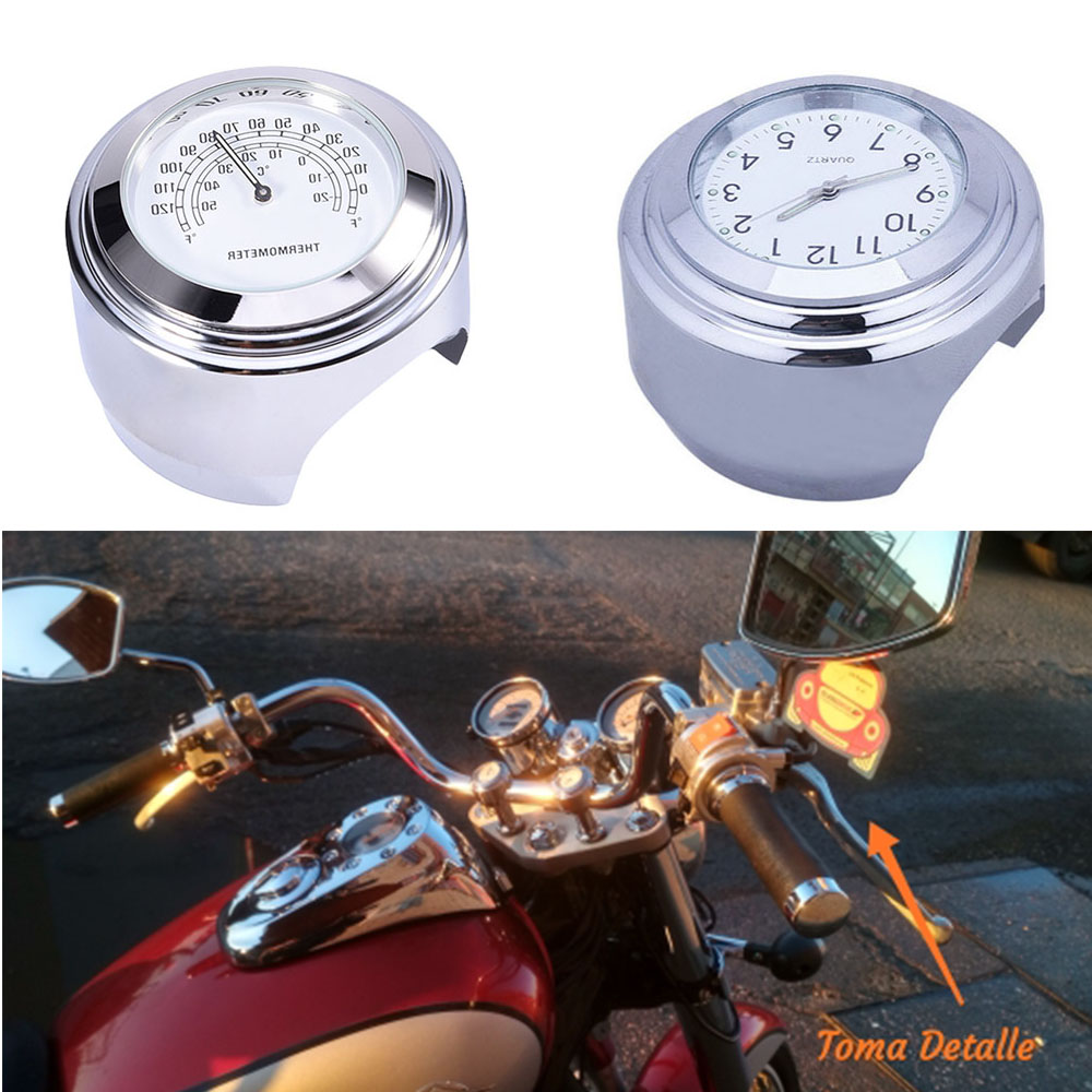 Universele Waterdichte 7/8 "Motorcycle Stuur 22-25mm Mount Temp Thermometer Klok Moto Horloge voor Harley Motorfietsen Accessoires: Thermometer Clock-W