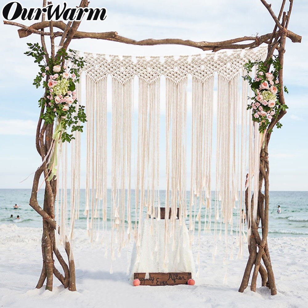 OurWarm-carte d'invitation rustique en toile de jute, décor de mariage, Boho, décoration murale suspendue avec grand macramé