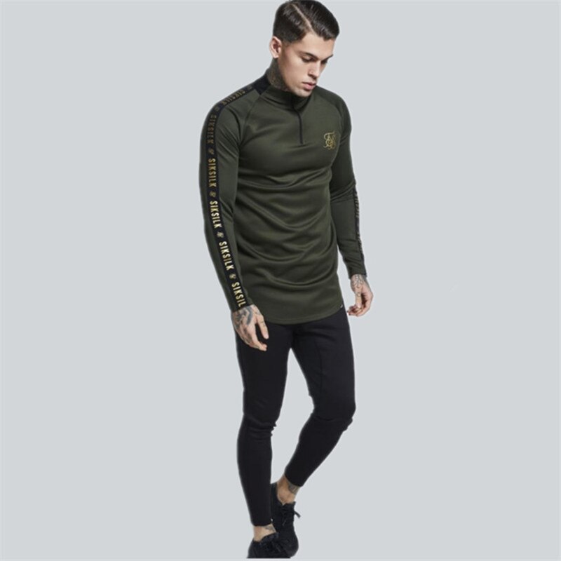 Camiseta de para hombre, Tops ajustados de entrenamiento de Fitness, camisetas casuales de cuello alto elásticas, ropa de calle para hombre, camisetas de manga larga