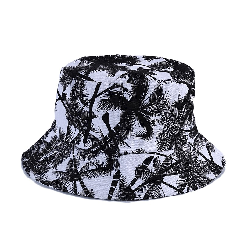 Sommer reversible svart hvit kokosnøttre trykt fiskerluer bøttehatter gorro pescador menn kvinner strandhatt: Default Title