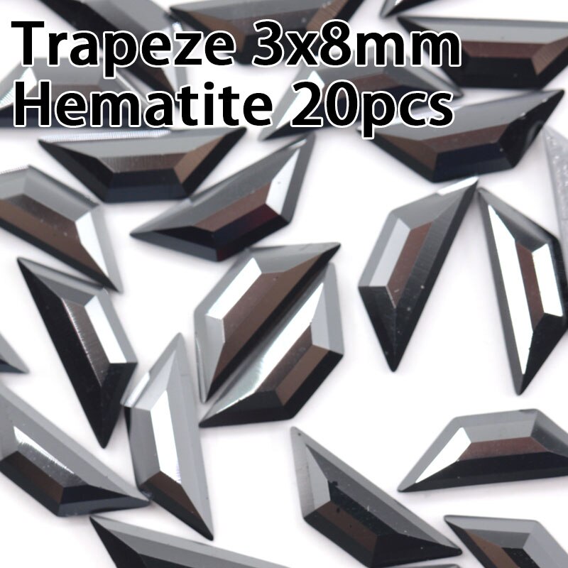Warovsky-piedras para decoración de uñas, 20 Uds., Multicolor, trapecio 3D Strass 2772, gemas, diamantes de imitación, joyería para uñas: 3x8mm Hematite