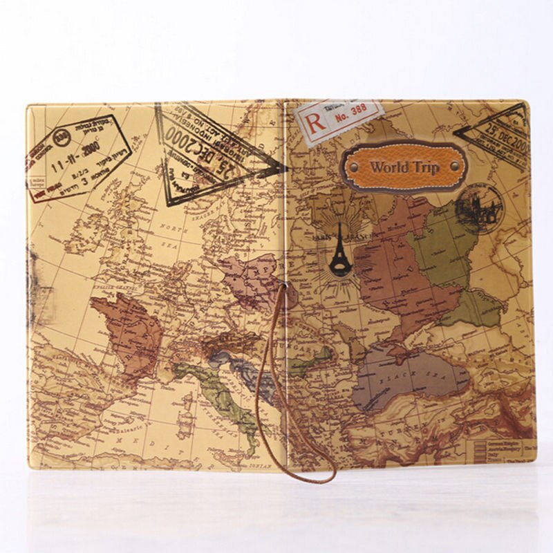 PVC Hand Painted World Map Metal Card Holder Soft Plastic Passcard Folder Office Accessories Memo Holder