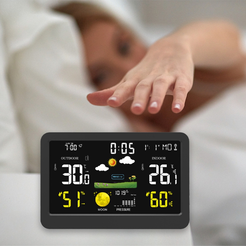 Wielofunkcyjny bezprzewodowy kolor Sn zegar pogody wewnętrzny i zewnętrzny zegar z higrometrem prognoza pogody zegar nas wtyczka
