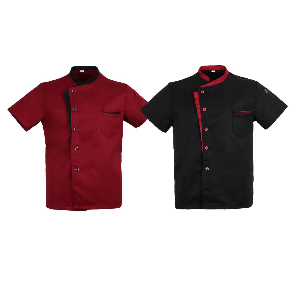Chef Jacket Coat Short Sleeves Shirt Food Service Kitchen Uniform for Men Women - Black XL, as described