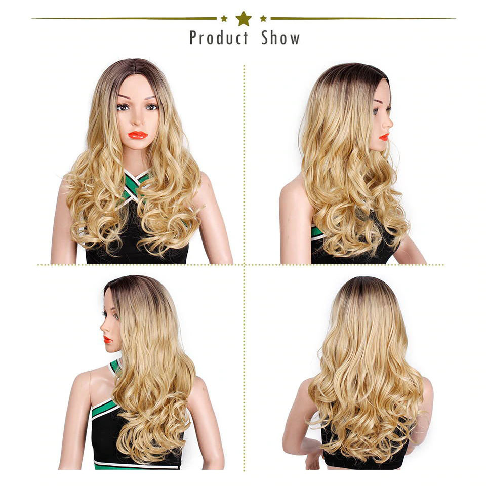 I's a wig Ombre Brown Wig Long Wavy Synthetic Wigs for Women Blonde Gray White Black Red Wig Glueless Hair can be Cosplay