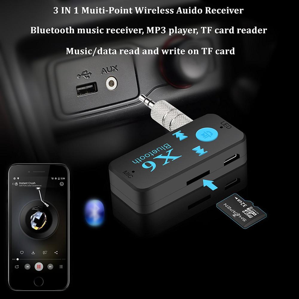 X6 Universal Bluetooth Receiver V4.1 Support TF Card Handfree Music Player Phone Car AUX In/Output Bluetooth Adapter Receptor
