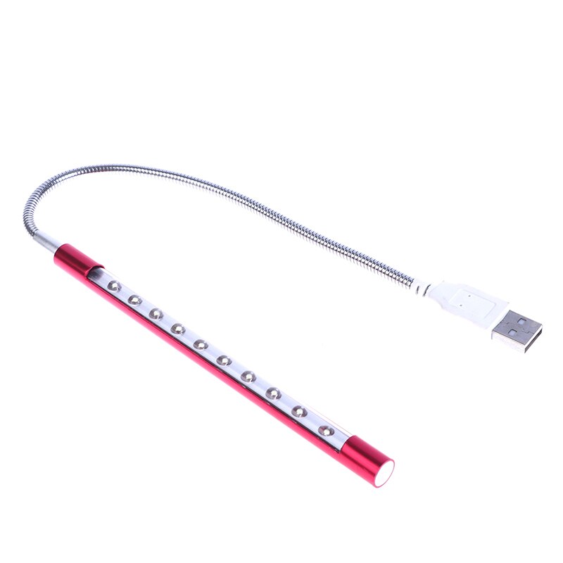 Lámpara de lectura para ordenador portátil, luz Led Mini Flexible, USB, 10 Luces, 1 unidad: Rojo