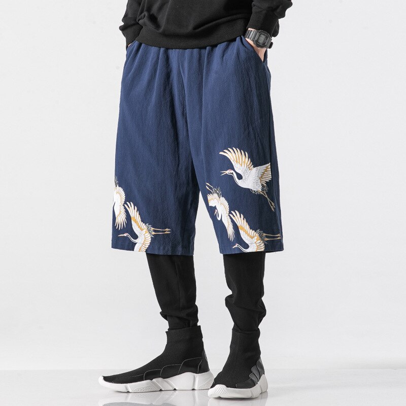 Style chinois traditionnel Kung Fu hommes sarouel Tai Chi coton lin grue imprimer japonais samouraï décontracté pantalon de Jogging en vrac