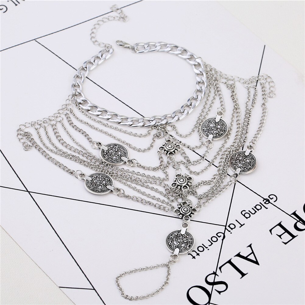 Boho Anklet for Women Antique Silver Color Leg Chain on the Leg Bohemian Ankle Bracelet Barefoot Sandals Beach Foot Jewelry