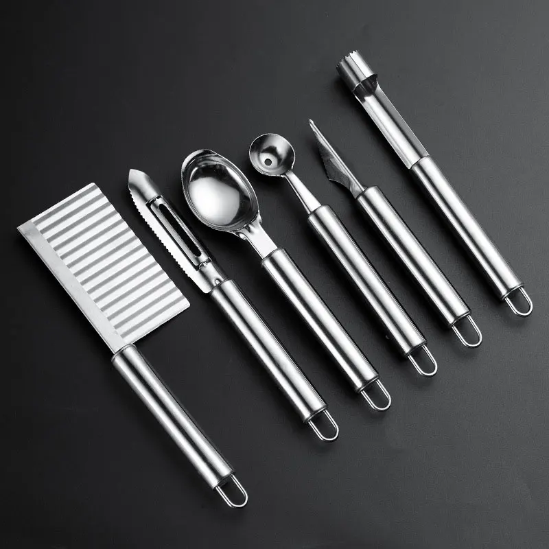Küchenwerkzeug-Set aus Edelstahl 430, Gadgets und Zubehör, Obstball-Schnitzmesser, Obstschäler, Eislöffel, Kartoffelmesser