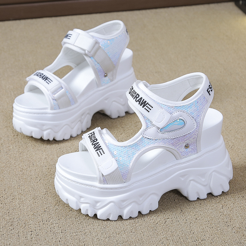 Sandalias deportivas de suela gruesa para mujer, zapatos de plataforma ligeros de suela suave con velcro, novedad de verano de