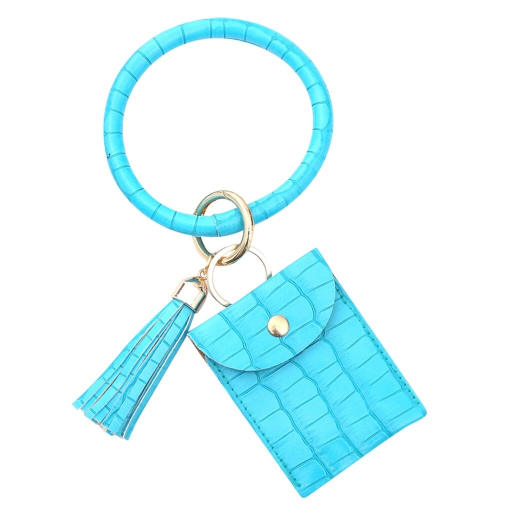 Keychain Bracelet Wristlet Bangle Key Card Holder Large Round Keyring Leather Tassel For Women Girls With Wallet D4: C