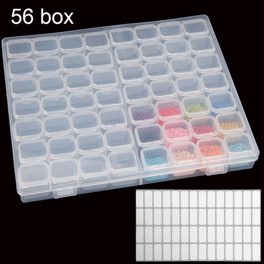 Caja organizadora de almacenamiento para pintura de diamantes, contenedor de cuentas, accesorios, herramientas, piedras, 56/64 piezas: 56 box
