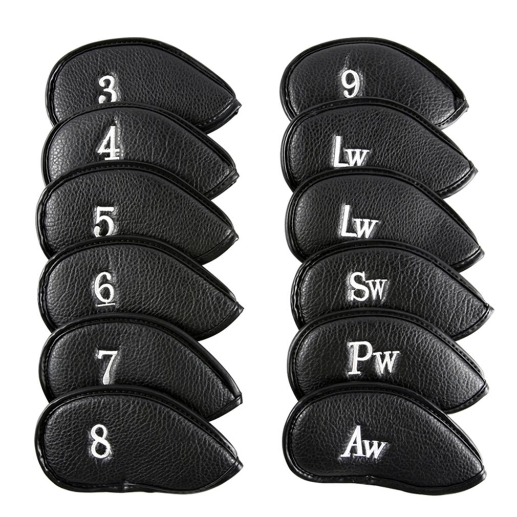 12PCS Litchi Stria PU Leather Head Cover for Golf Iron Club Putter Headcover Set 3-SW Universal Iron Club Headcovers