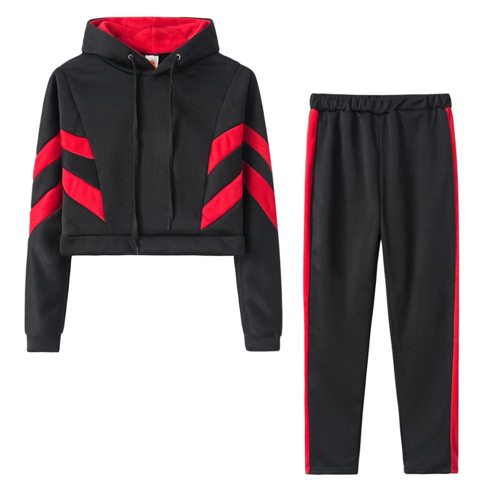survêtement femmes à capuche à manches longues couleur bloc vêtements De sport costume décontracté Chandal Mujer Jogging Femme conjonctos De Mujer: B / S