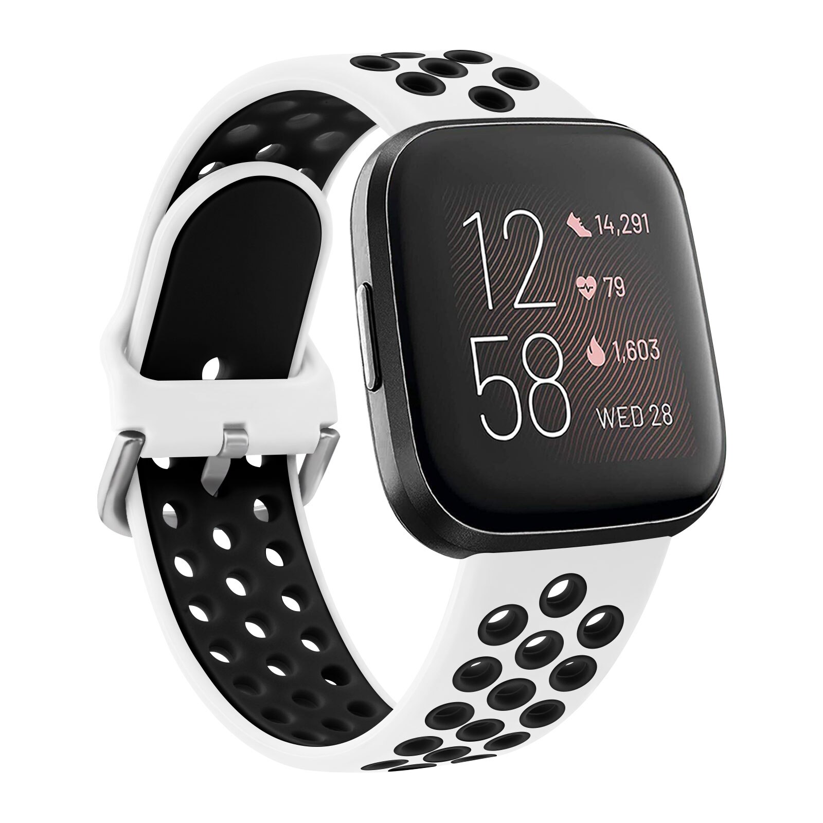 Doppel Farbe Silikon Band Für Fitbit Versa 2 Versa 1 Band Armbinde Schnalle Atmungsaktiv Armbinde Für Fitbit Versa Lite Correa: BALCK Weiß / Größe S