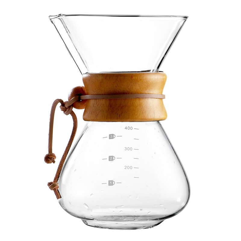 Klassisk glas kaffekanna  v60 droppare med trähandtag häll över kaffebryggare espresso kaffe droppkokare barista verktyg: 400ml kruka