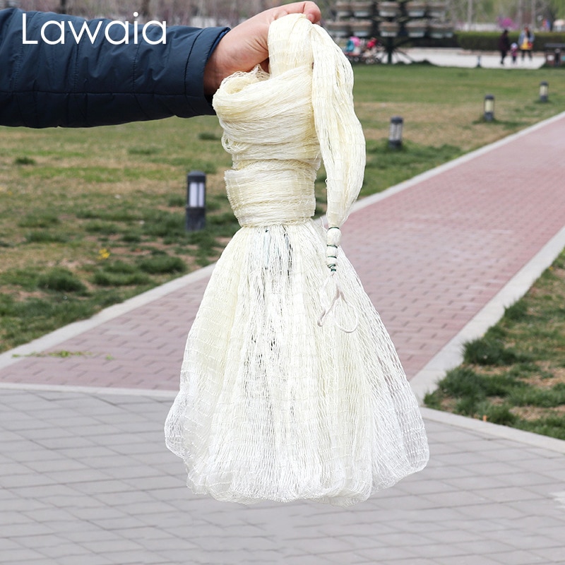 Lawaia Hand Throwing Fishing Net Traditional Style Cast Net White Nylon Material Fishing Landing Net with Iron Sinker Small Mesh