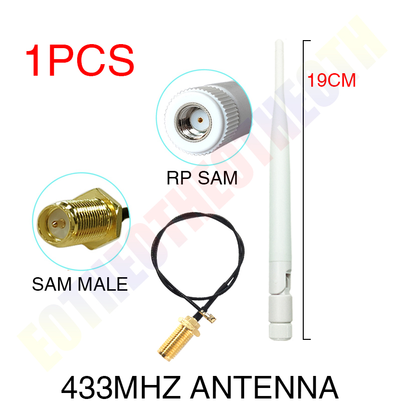 433 Mhz Antenne 5dbi Gsm 433 Mhz Lot RP-SMA Connector Rubber 433 M Lorawan Antenne + Ipx Naar Sma Male verlengsnoer Pigtail Kabel: 1PCS