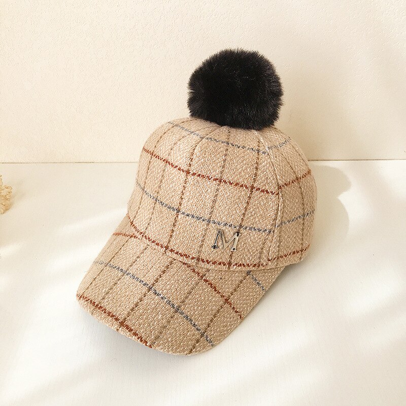 Koreaanse kinder #39 literaire geruite m-letter haarbalhoed klassieke geruite kinder #39 haar baseballpet kleine bal peuterpet: M beige