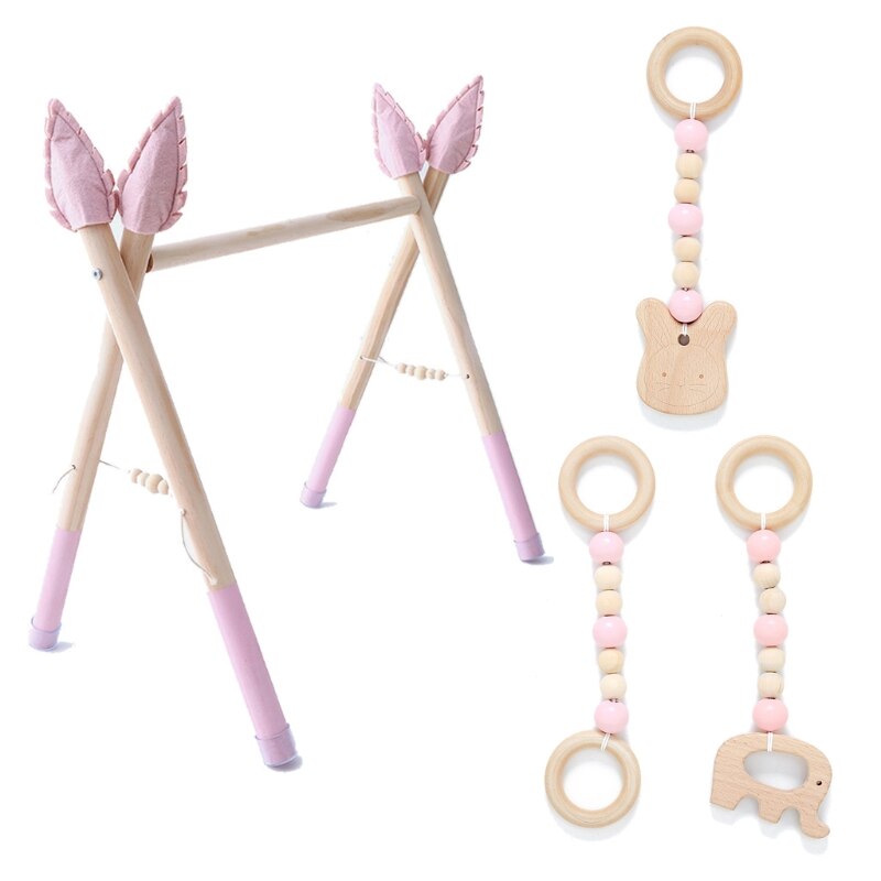 1Set Baby Gym Play Nursery Sensory Ring-pull Toy Wooden Clothes Rack Room Decor T8ND