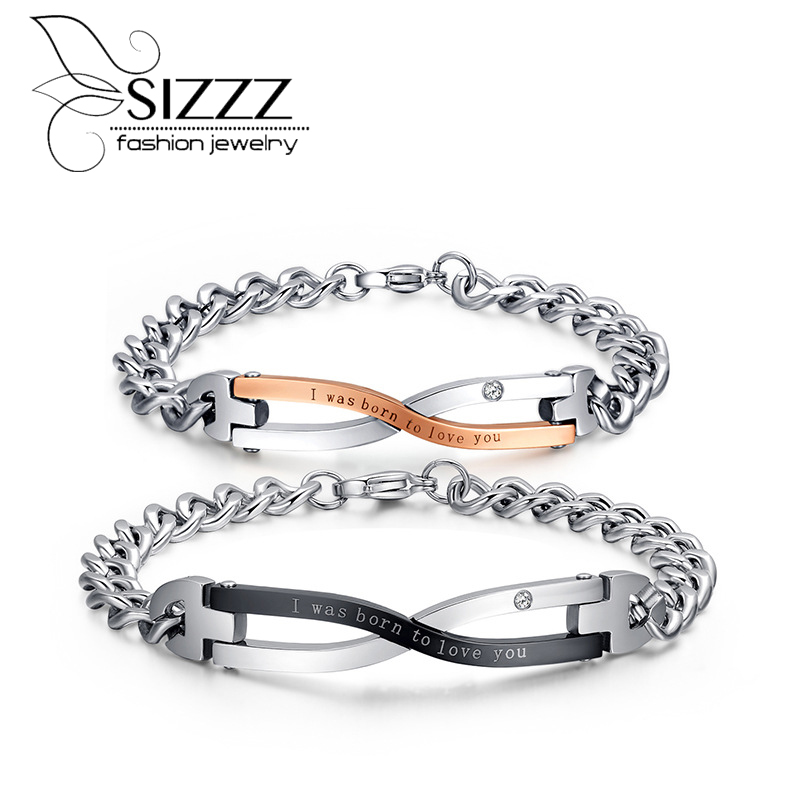 Joyme Personalisierte Armbinde Paare CZ Titan Stahl Frauen Männer Gliederkette Charme Armbänder Berühmte Schmuck