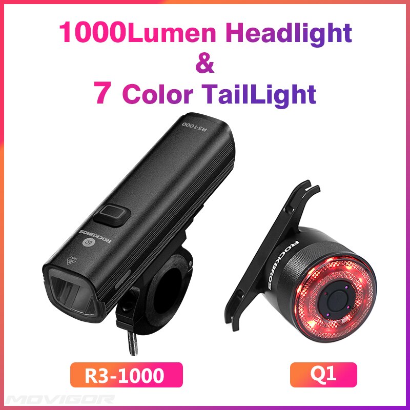 ROCKBROS 800 Lumen Bike Headlight High Power Bicycle Handlebar Front Lamp Waterproof Rechargeable LED Flashlight Cycling Light: R3-1000 and Q1