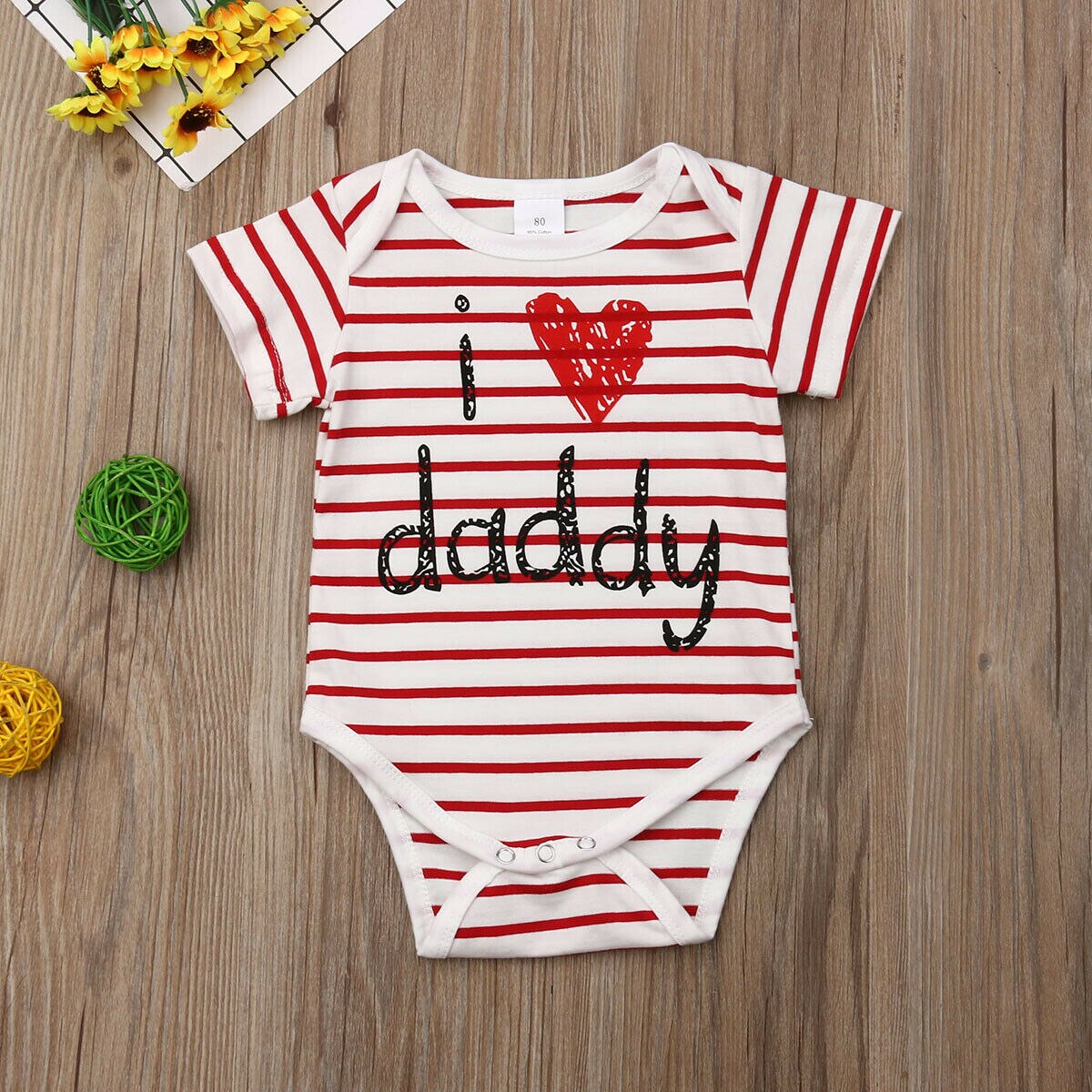 Newborn Baby Boys Girls Clothes Cotton Striped Romper I Love Daddy Print Jumpsuit Outfits: 12M