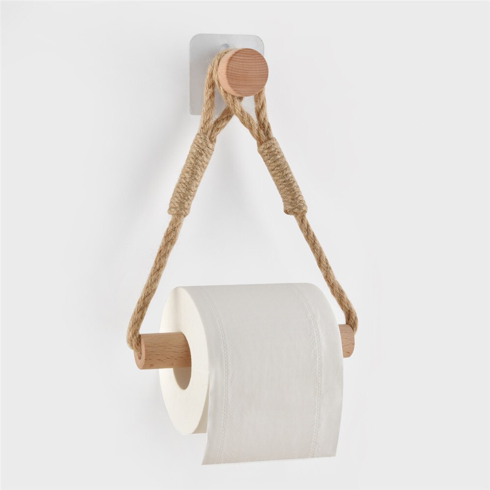 Retro Bathroom Toilet Roll Holder Decorative Wall-mounted Kitchen Paper Wooden Pole Roper Rack
