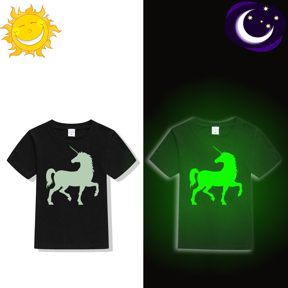 Summer Tee Shirt Luminous Unicorn Print Glow In Dark Clothes Hipster T-shirt Funny Unisex Toddler Kids T-shirt